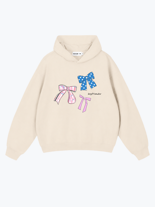 Boyfriender Bow Stack oversized hoodie in Cream