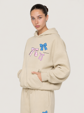 Bow Stack Oversized Hoodie - Cream