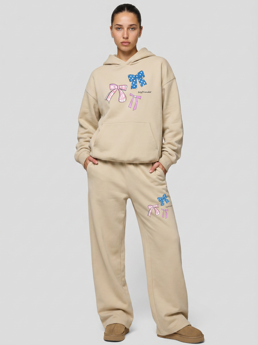 Bow Stack Oversized Hoodie - Cream